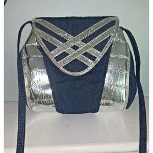 Vintage and unique denim and silver handbag, 80’s